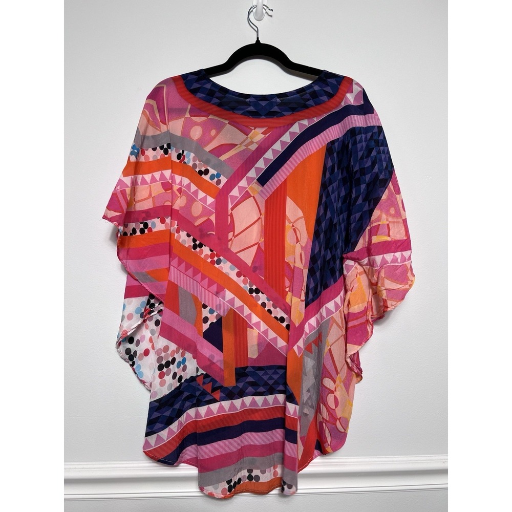 Charlie Paige Geometric Poncho Kaftan Cover Up One Size‎ Colorful Beach Vacation - Picture 4 of 7